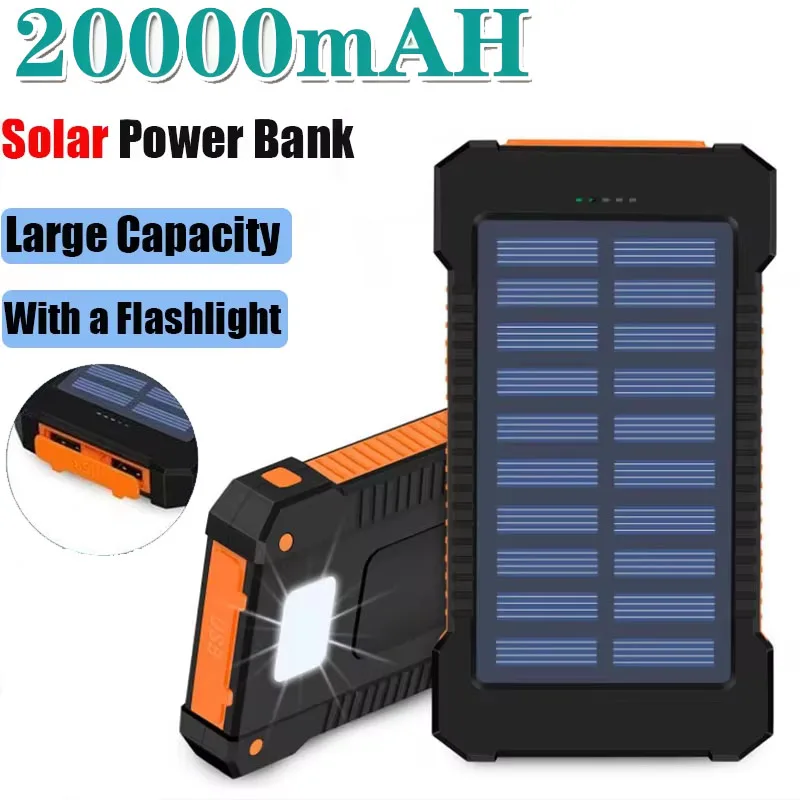 20000mAh Solar Power Bank Large Capacity Super Fast Charging Outdoor Portable External Battery for IPhone Huawei Samsung
