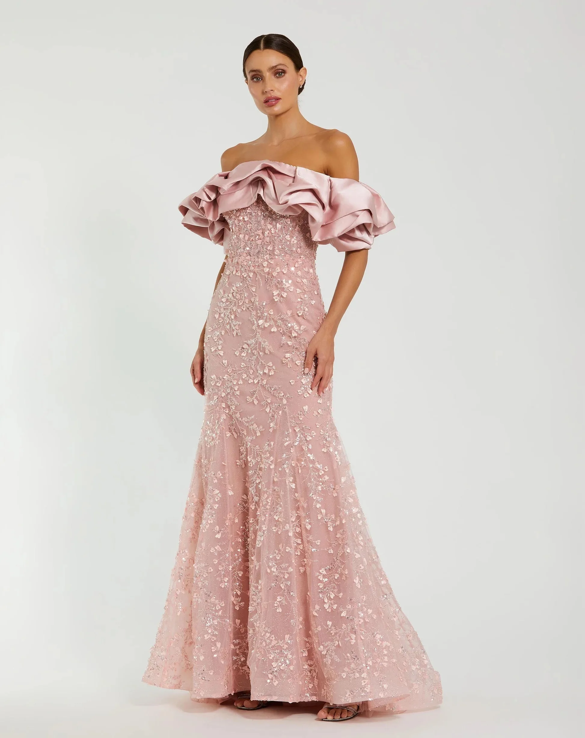 Bella personalizzato rosa paillettes sirena al largo della spalla robes de soirée abiti da festa senza schienale abito da ballo senza spalline lungo fino al pavimento