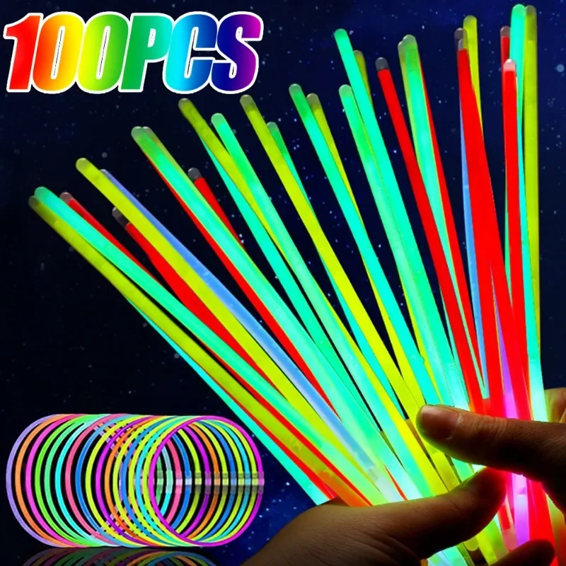 Luminous Colorful Glow Sticks Fluorescence Glowing in The Dark DIY Bracelet Necklace Glowstick for Birthday Wedding Party Decor