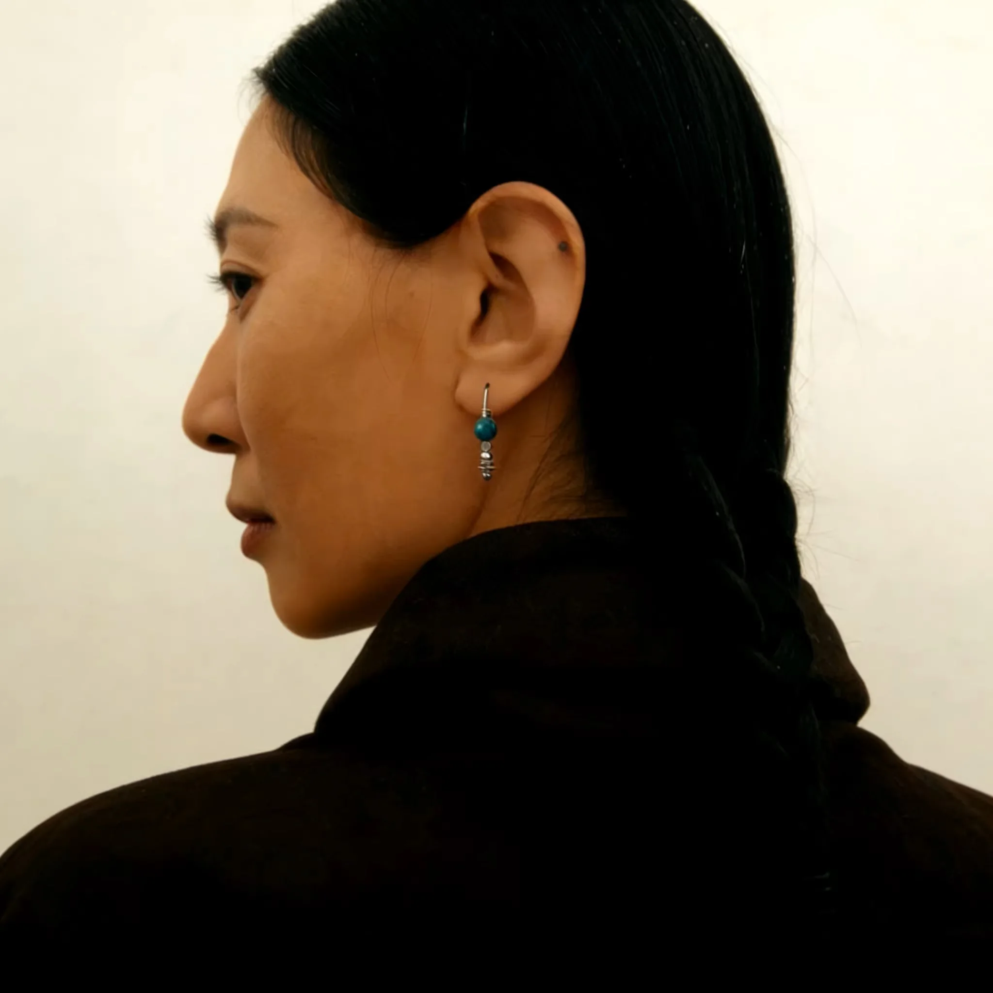 

Ethnic Style 925 Silver Turquoise Drop Earrings, Natural Raw Gemstone Pendant & Minimalist Hoop, Handcrafted Statement Earring