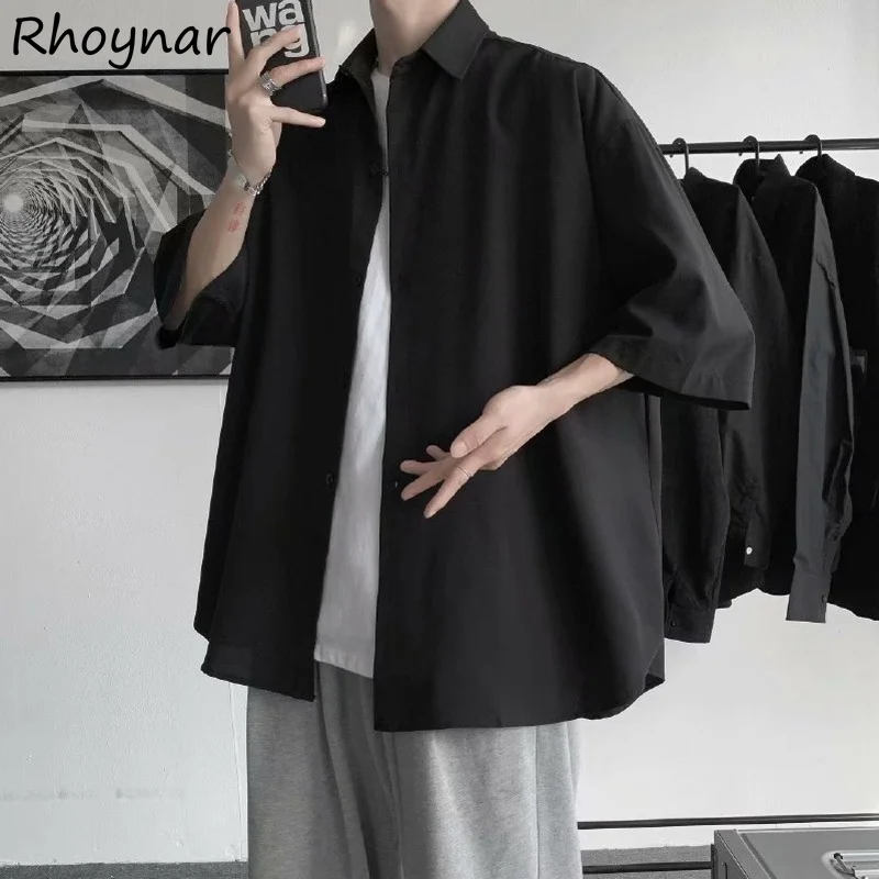 

Short-sleeve Shirts Unisex Solid Simple All-match Leisure Daily Fashion Korean Style Harajuku Drape Summer Couples Students Cozy