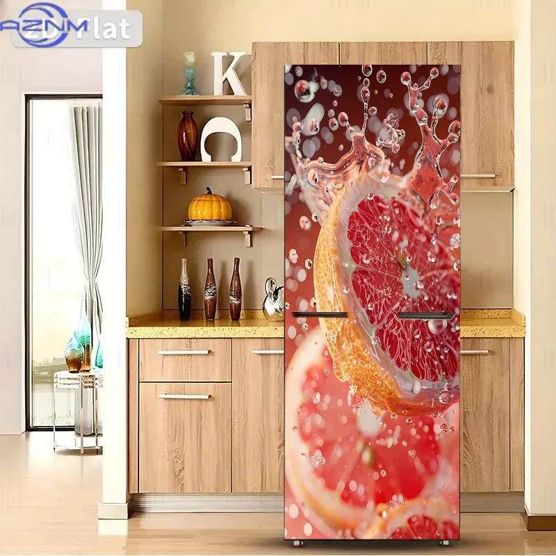 1pc 2D Flat Pattern Sticker, Fruit Splatter Pattern Self-Adhesive Removable Vinyl Refrigerator Sticker, Suitable for Refrigera