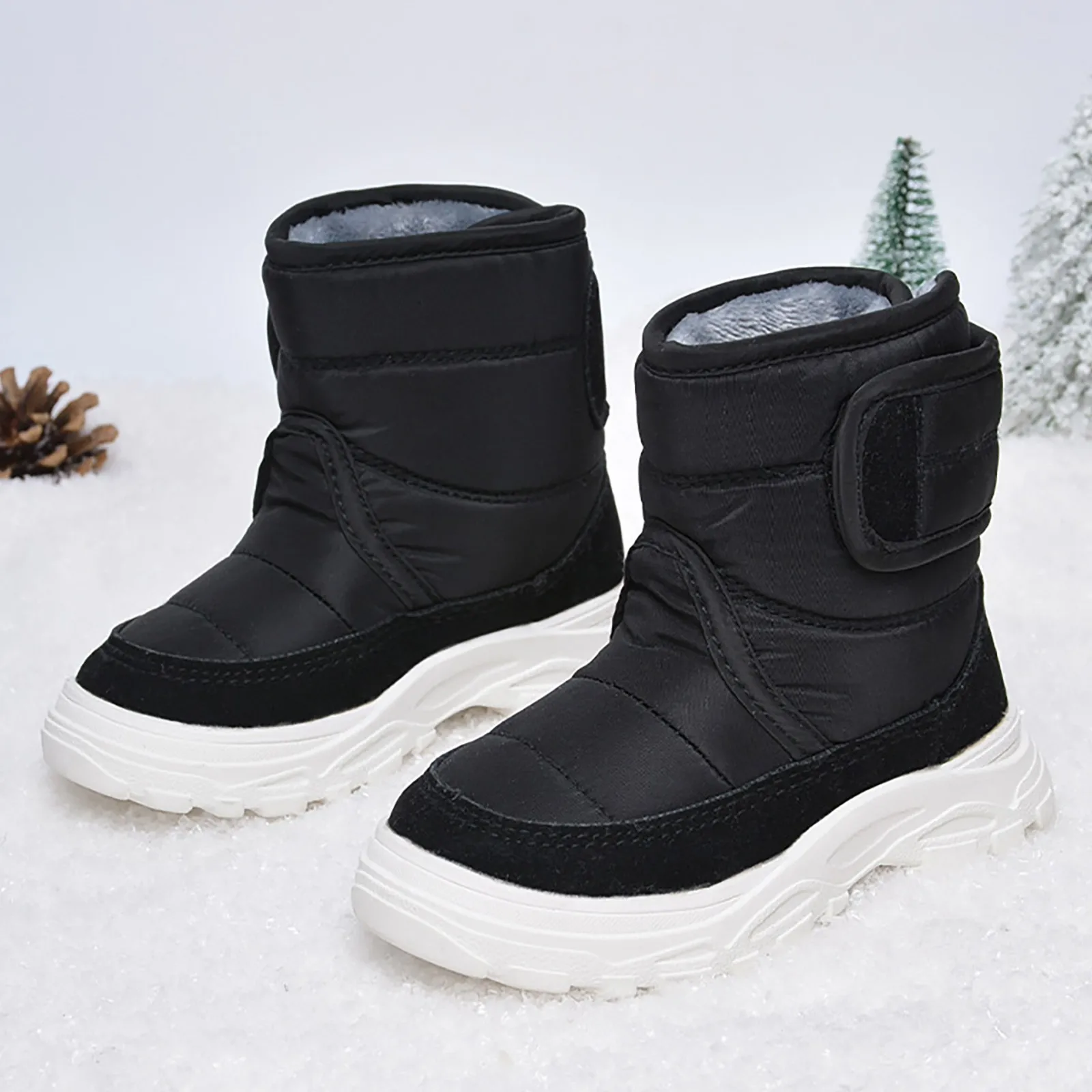 Winter New Style Warm Plush High Top Anti-Slip Casual Snow Boots Children's Good Waterproof Shoes Kids Heel Thick Velvets Boots