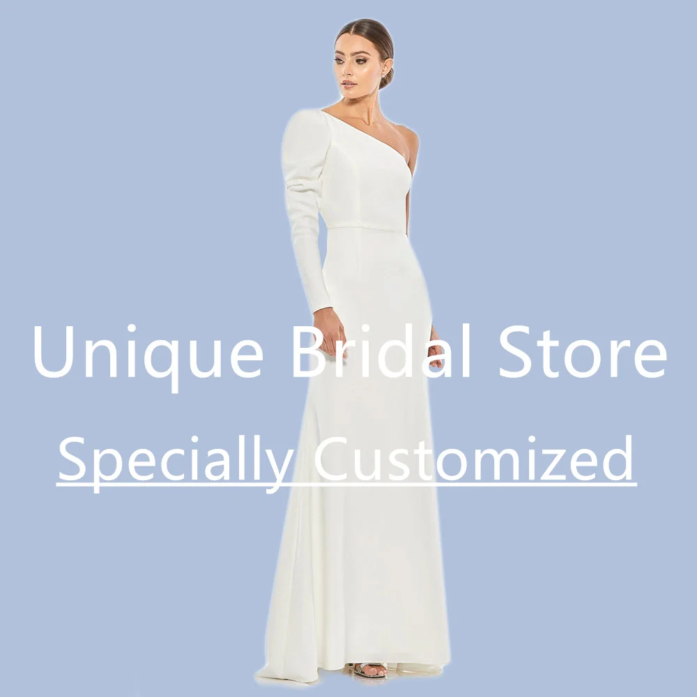 Customized 2023 Women's Custom Size Wedding Dress One Shoulder Long Sleeve Bridal Gown Back Zipper Mermaid Sweep Train Vestido D