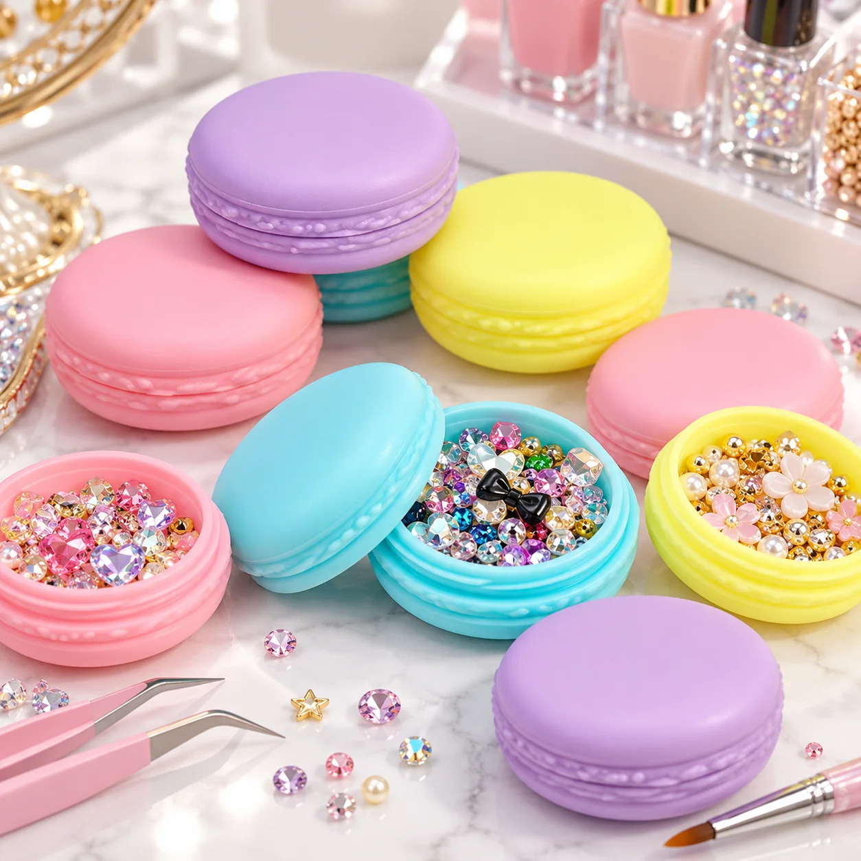 3/4/6/8PCS/Set Colors Jewelry Beads Organizer Box Mini Macaron Travel Rings Storage Lovely Candy Color Case Plastic