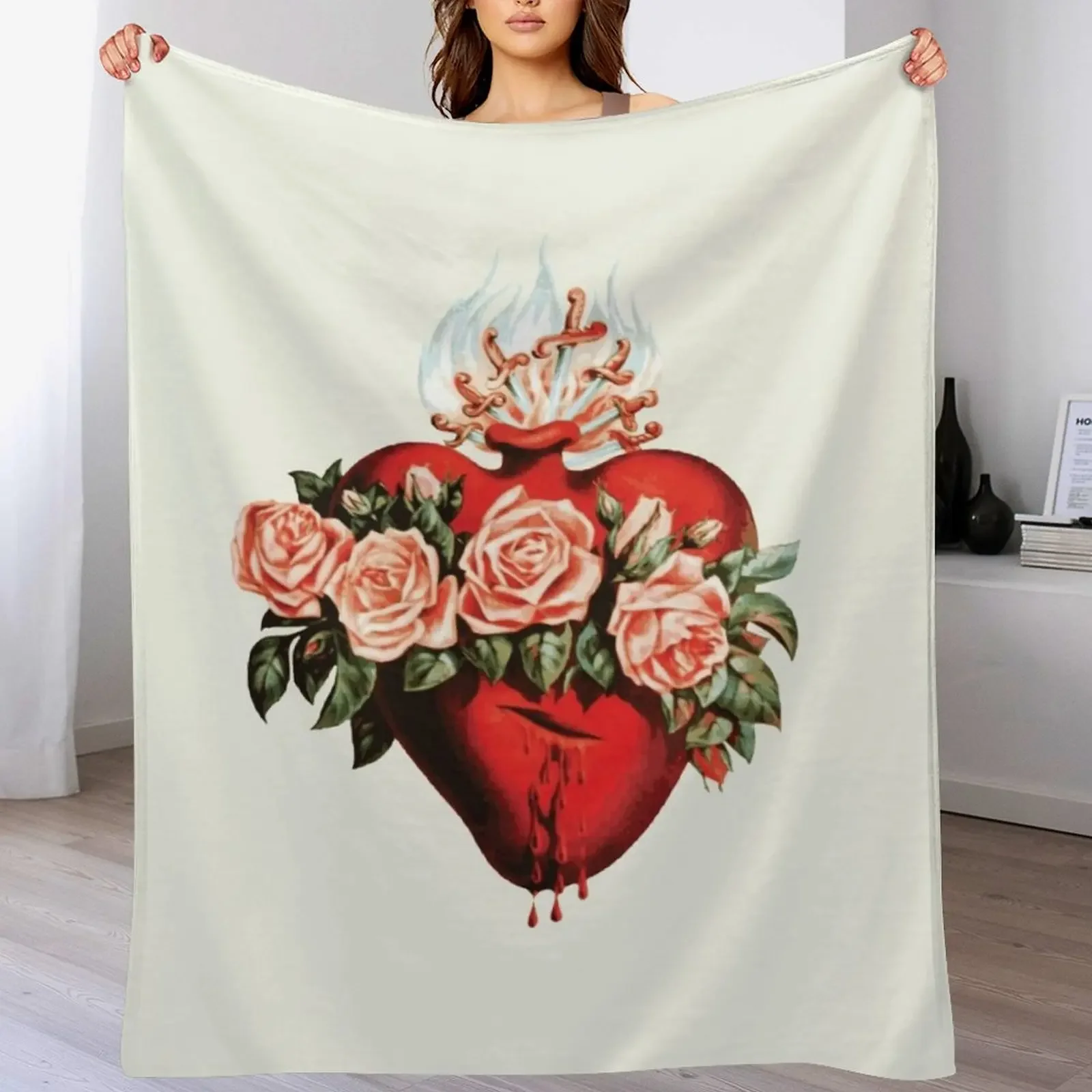 

New Immaculate Heart of Mary Vintage Throw Blanket Luxury Throw Flannel Fabric Giant Sofa Soft Plaid Blankets