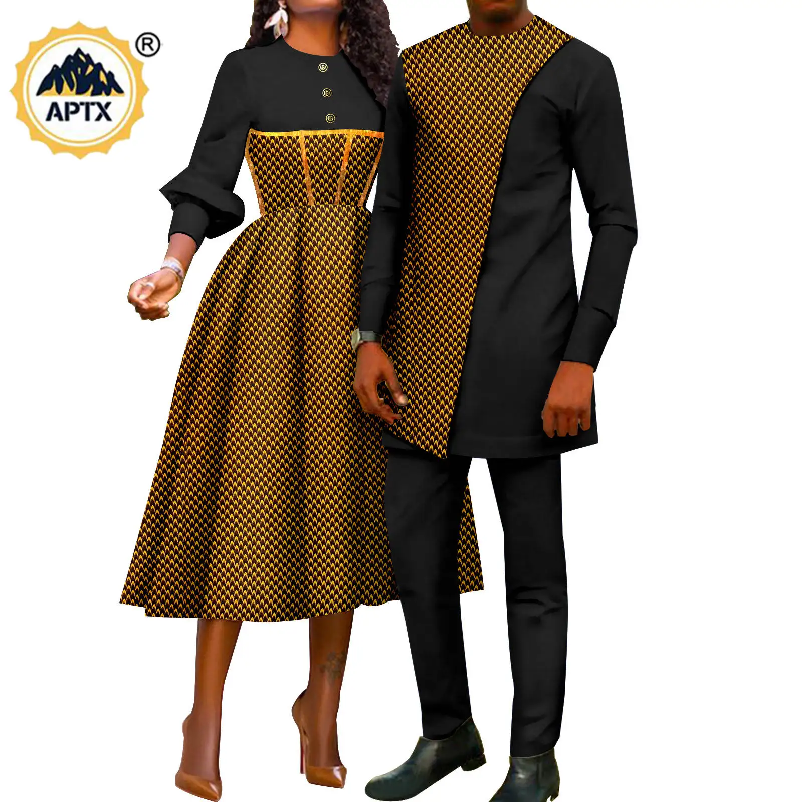 African Couple Clothes for Party Wedding Women Print Dresses Vestidos Matching Men Outfits Dashiki Shirt and Pant Sets Y23C046