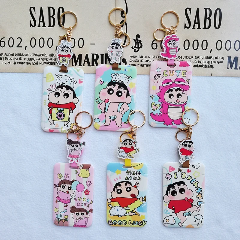 Anime Crayon Shin Chan Easy-pull Buckle Card Holder Cartoon Student Portable ID Cover Key Chain Cute Protective Case Gift