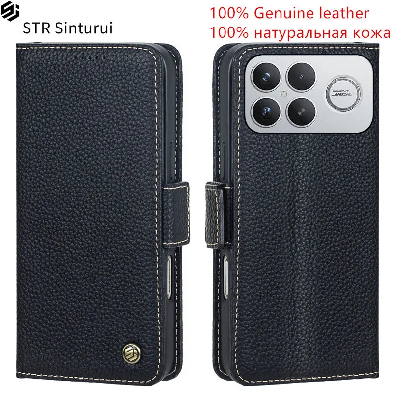 

STR Genuine leather lychee grain card Slot Wallet Cover For Xiaomi Redmi K70 K80 K90 Pro Max Ultra K70E shockproof phone Case