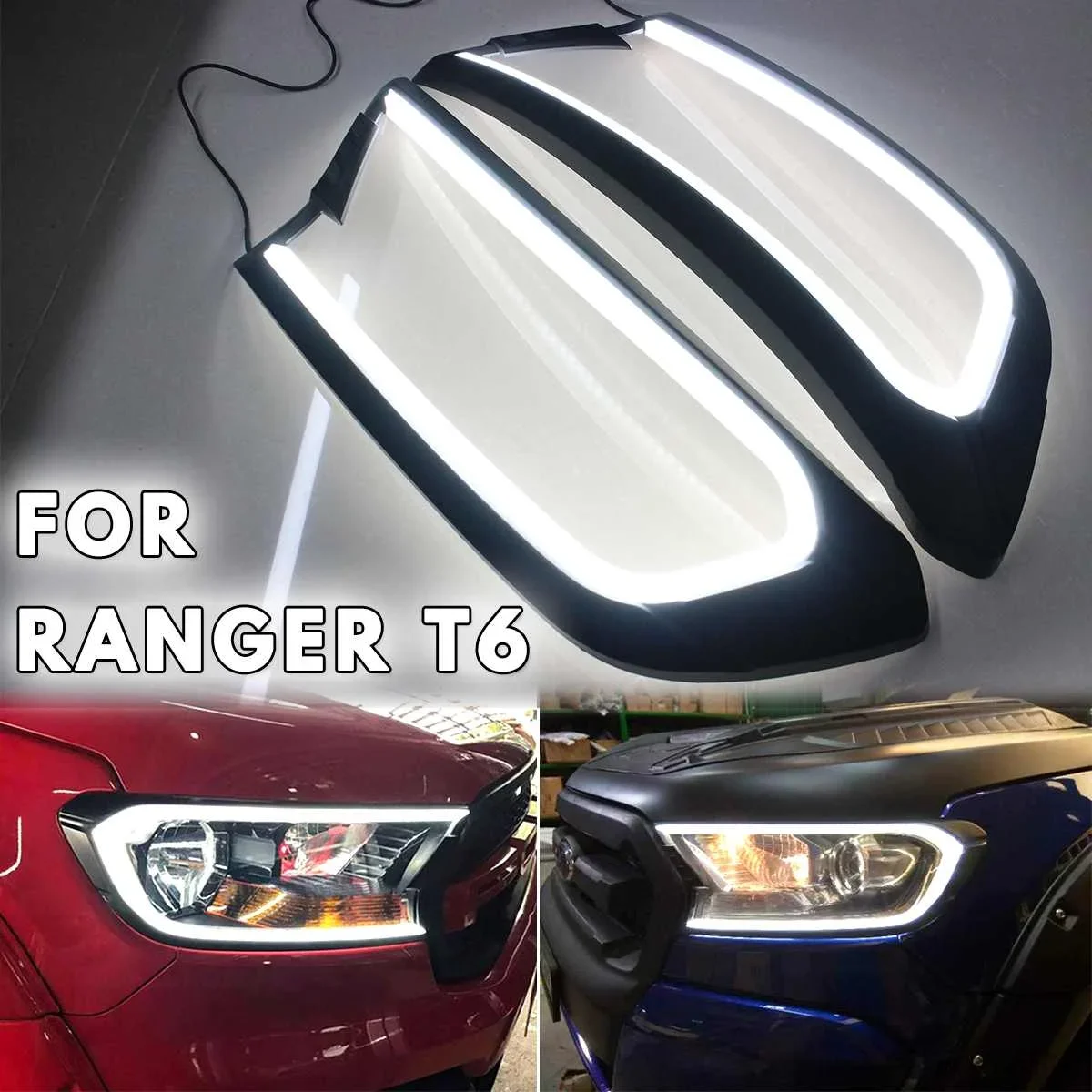 

1 Pair HeadLight LED Cover Trim ABS Lamp Hood Headlight Eyebrow For FORD RANGER T6 WILDTRAK 2015 2016 2017 2018 Accessories