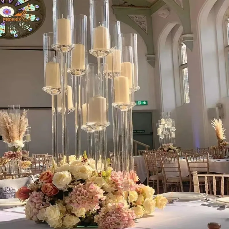 

Wedding Ornament Crystal Round Glass Cone Candle Holder 10 Arm Candle Holder