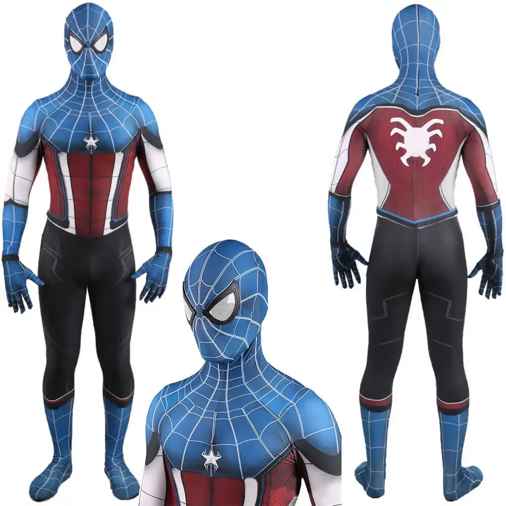 Capitão América Spider Cosplay para adultos e crianças, Halloween, super-herói, fato Zentai, bodysuit masculino, macacão de festa, jogo, homens, meninos