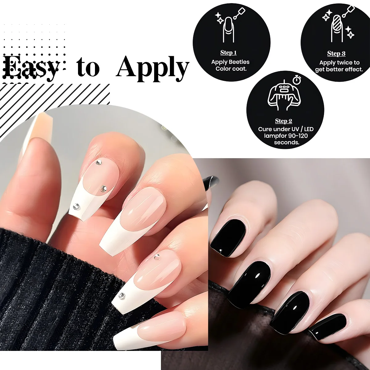 طلاء أظافر جل VOKY 2PCS 8 مل، مجموعة أبيض وأسود، صالون الاستحمام، الاستخدام العائلي، هدية فنية للأظافر DIY، مناسبة للفتيات #5
