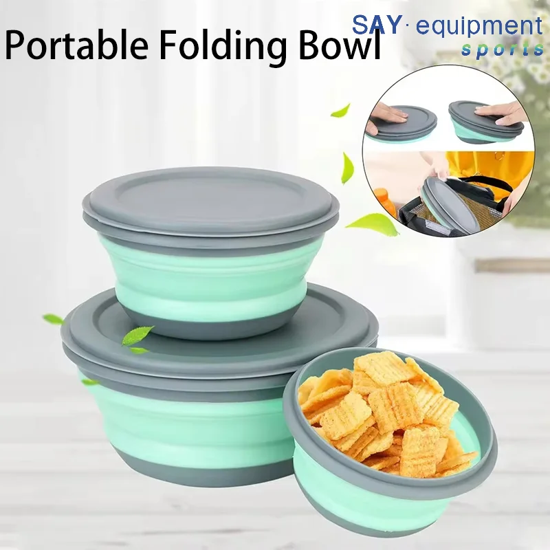 Fiambrera plegable de silicona para Picnic al aire libre, juego de cuencos portátiles para ensalada, accesorios de viaje, 2 piezas/3 piezas