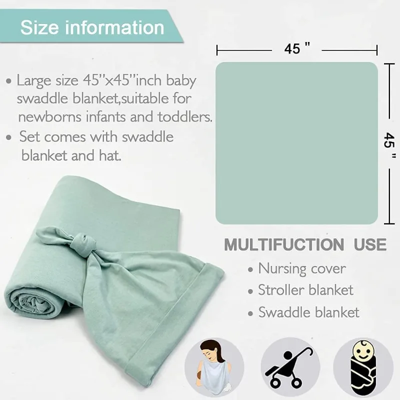 

Newborn Swaddle Blanket and Hat Set Soft Baby Wrap for Boys Girls