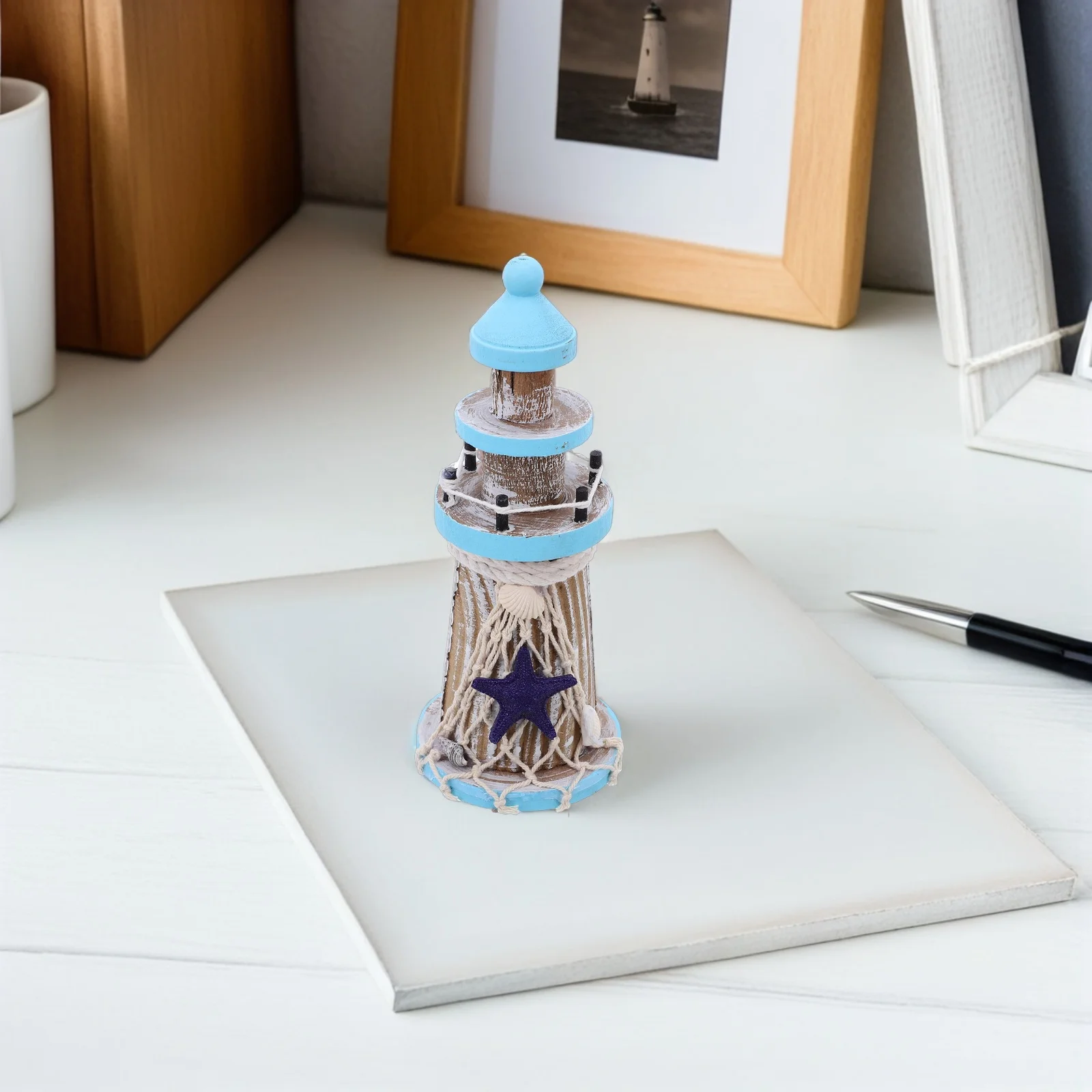 19 سنتيمتر خشبية البحر الأبيض المتوسط نمط المنارة بحري منضدية زخرفة خمر المحيط موضوع غرفة الشاطئ الديكور