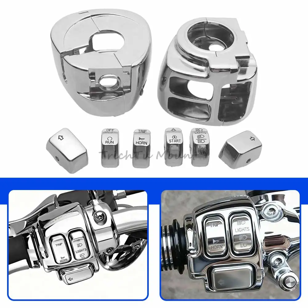 

Motorcycle Handlebar Control Switch Housings Cover Button Caps Kit Fit For Harley Dyna Softail (Xl) 2011–2022 Abs Plastic Chrome