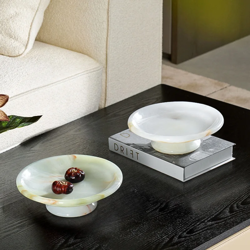 

Natural jade fruit plate, meal plate, high-foot tray, light luxury home decoration, antique storage plate, homestay model room