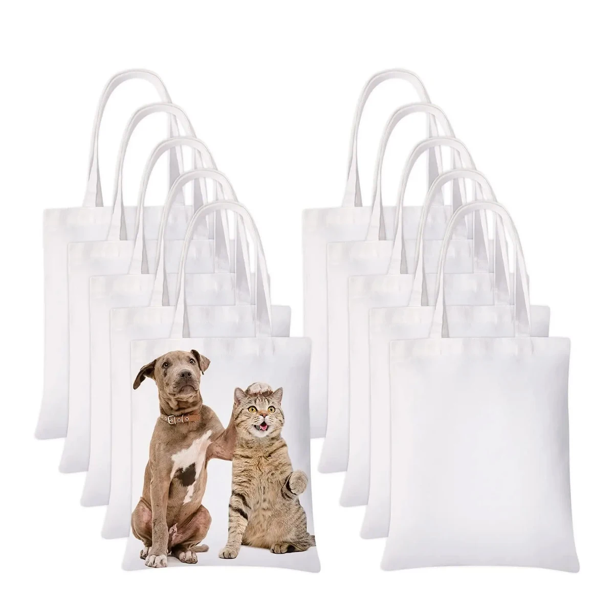 6pcs White Canvas Tote Bags, Sublimaiton Hand Bag Storage Bag for Sublimation Printing and DIY Craft Projects