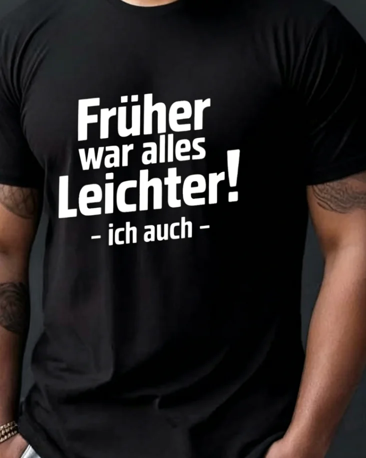 Everything Used Be Easier Herren Casual T-Shirt mit Rundhalsausschnitt und Kurzen Ärmeln für den Sommer, Übergröße, Bequeme Passform – Detail 1