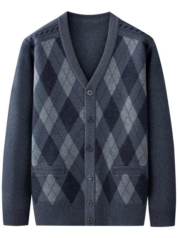 

Утепленный вязаный кардиган для мужчин среднего и старшего возраста, свободный крой, большие размеры, повседневный винтажный стиль