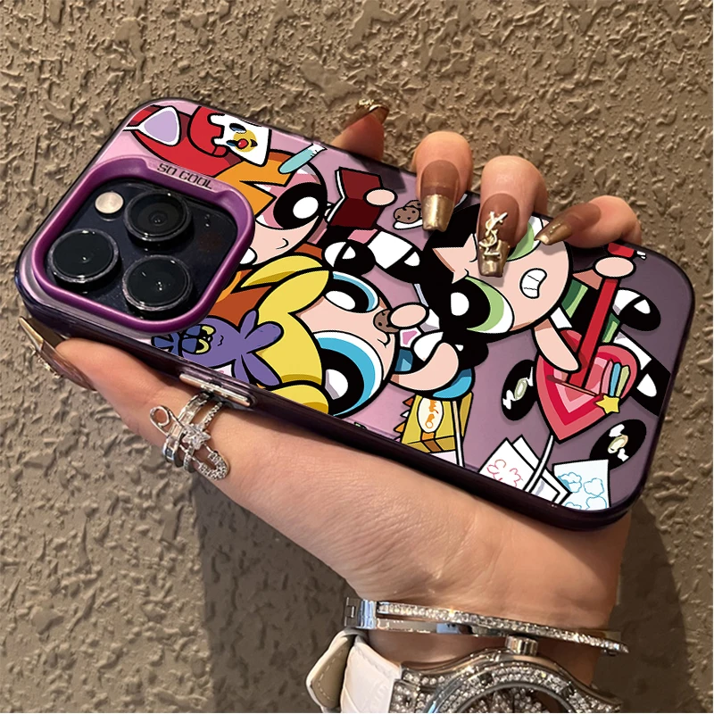حافظة لطيفة للفتيات من P-Powerpuff لهاتف آيفون 17 16 15 14 13 12 11 Pro Max Plus 17 Air 16E X XR XS Max غطاء ممتص للصدمات صلب #6