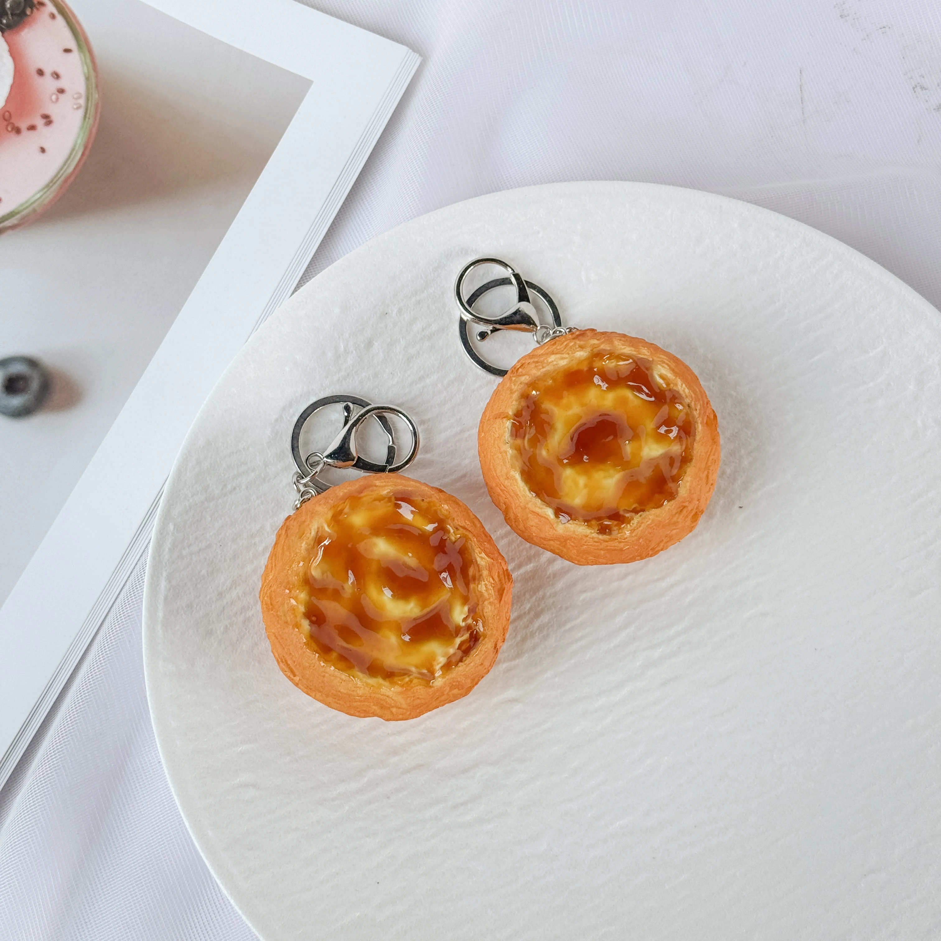 1:1 Portuguese Egg Tart keychain Creative Food Series Personality Backpack Pendant Cute Lady Pendant Trinket Simulation Food