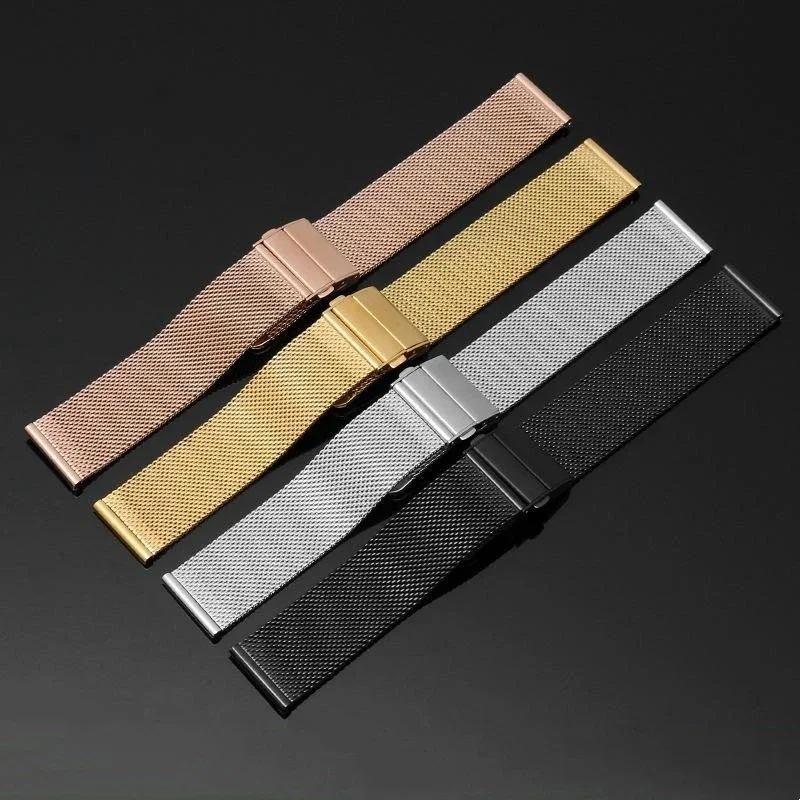 メッシュミラネーゼループウォッチバンド、クイックリリース、ステンレススチールブレスレット、調節可能なストラップ、dwウォッチ用折りたたみバックル、18mm、20mm、22mm