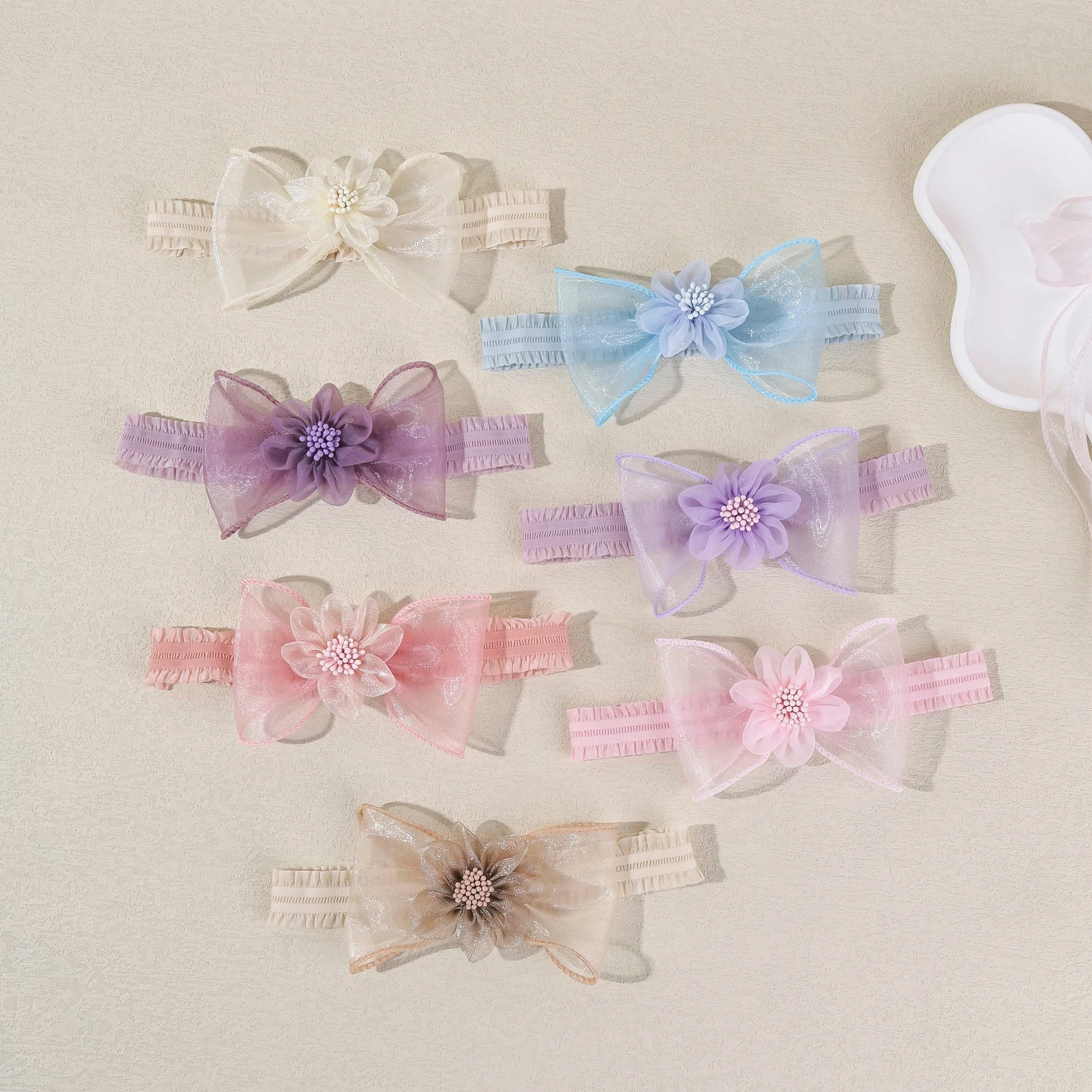 Sweet Mesh Bowknot Headband for Baby Girls Newborn Soft Elastic Hair Band Kids Headwear Princess Hair Accessories for Infant