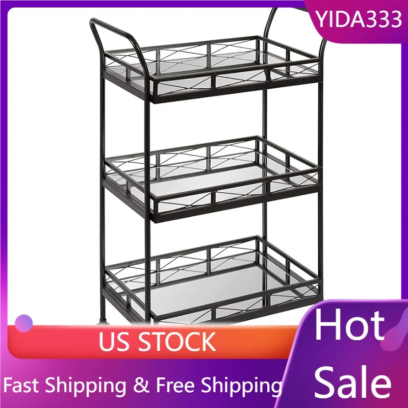 

Kate and Laurel Ketia Modern Metal Bar Cart, 23 x 13 x 34, Black, Glamorous Three Tier Bar Cart for Display and Storage