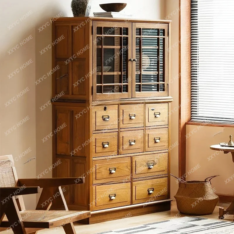 XXSide Cabinet Retro Display Drawer Solid Wood Antique Art Display Cabinet Wine Cabinet