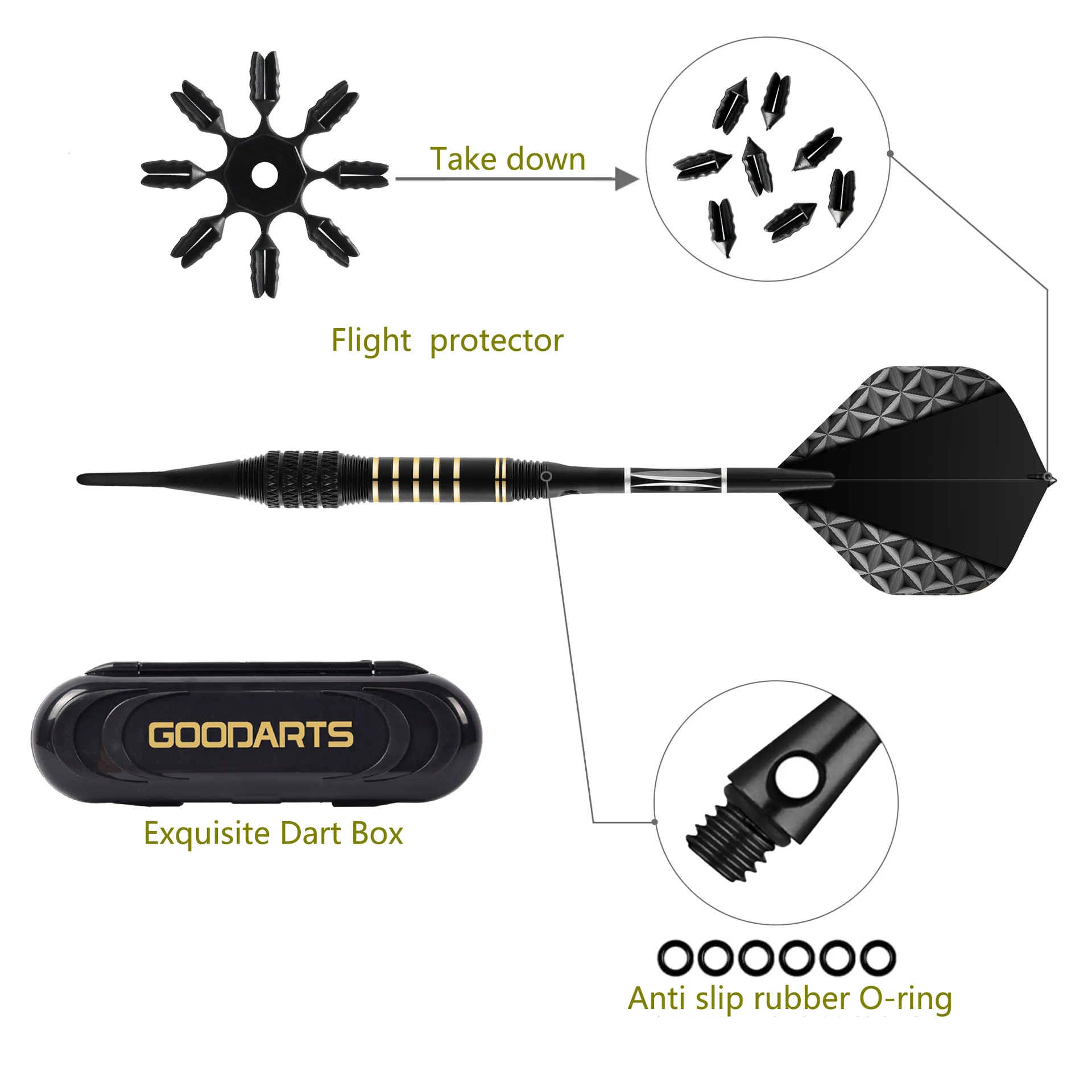 TRALOW Professional Soft Tip Darts Set 18 Grams with 6 Dart Shaft 6 Rubber Ring, Gift Storage Box, For Competition/Office Games