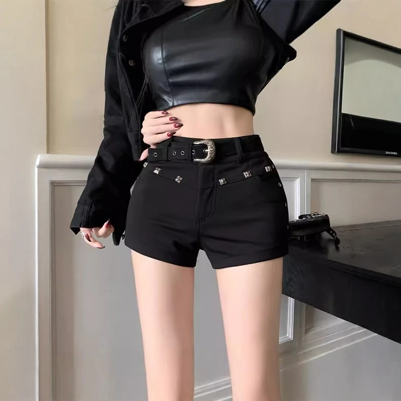 Black Rivet Design Sexy Short Jeans Shorts Women Summer Low Waist Slim Fit  Skirt Hot Pants Butt Lifting Straight Leg Jeans