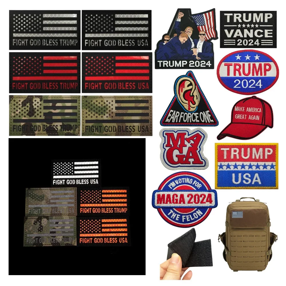 FIGHT GOD BLESS TRUMP BLESS USA infrarossi IR riflettente stati uniti bandiera americana Patch distintivo tattico fibbia a spalla USA