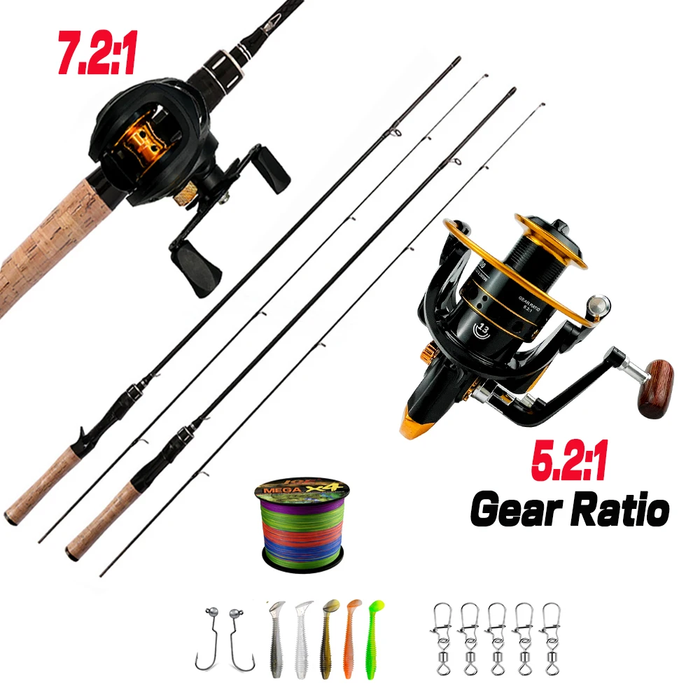 Baitcasting/Spinning Reel Fishing Rod Set 1.8/1.68m Carbon Lure Rod Max Drag 8kg Reel For Bass Pike Trout Full Fishing Tackle