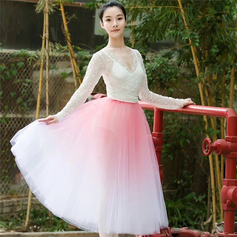 

Hot Sale Practice Performance Wear Ombre Dyed Professional Adult Long Ballet Tutu Dress