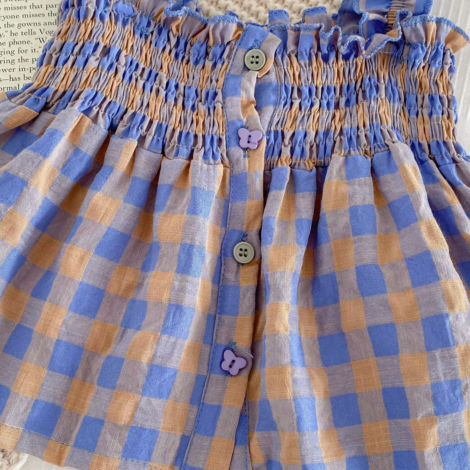 Baby Clothing 2024 Summer New Korean Style Plaid Countryside Style Girl Set Sweet and Cute Two Piece Set for Outdoor