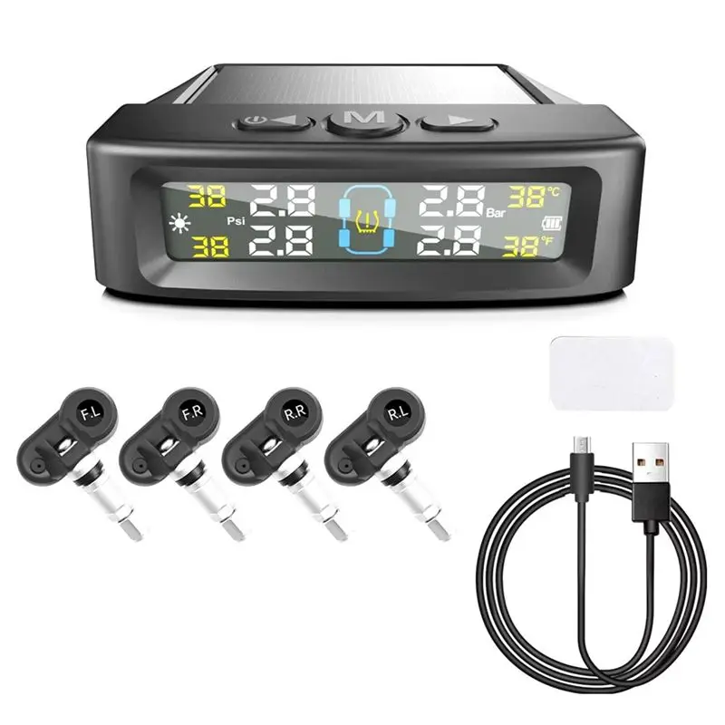 

ABHX-Temperature Warning Fuel Save Tire Pressure Monitoring System Solar TPMS 4 External Sensors Car Tyre Pressure Monitor