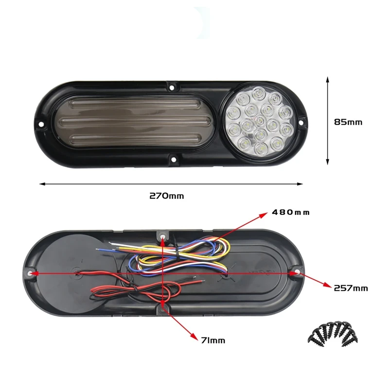 Universal LED Tail Lights para caminhão Trailer, Correndo Lâmpadas de Freio, Fluindo Turn Signals, Invertendo Luz, Fumado 90LED, DC 12-30V