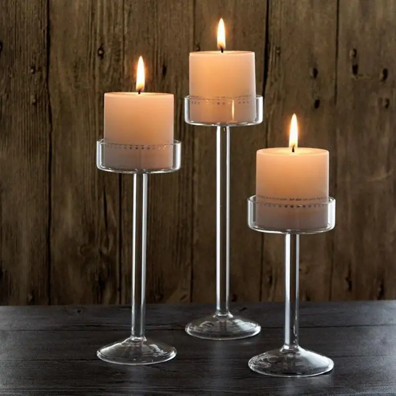 European Glass Holder Long Stem Tall Candlestick for Dinner Party Decor
