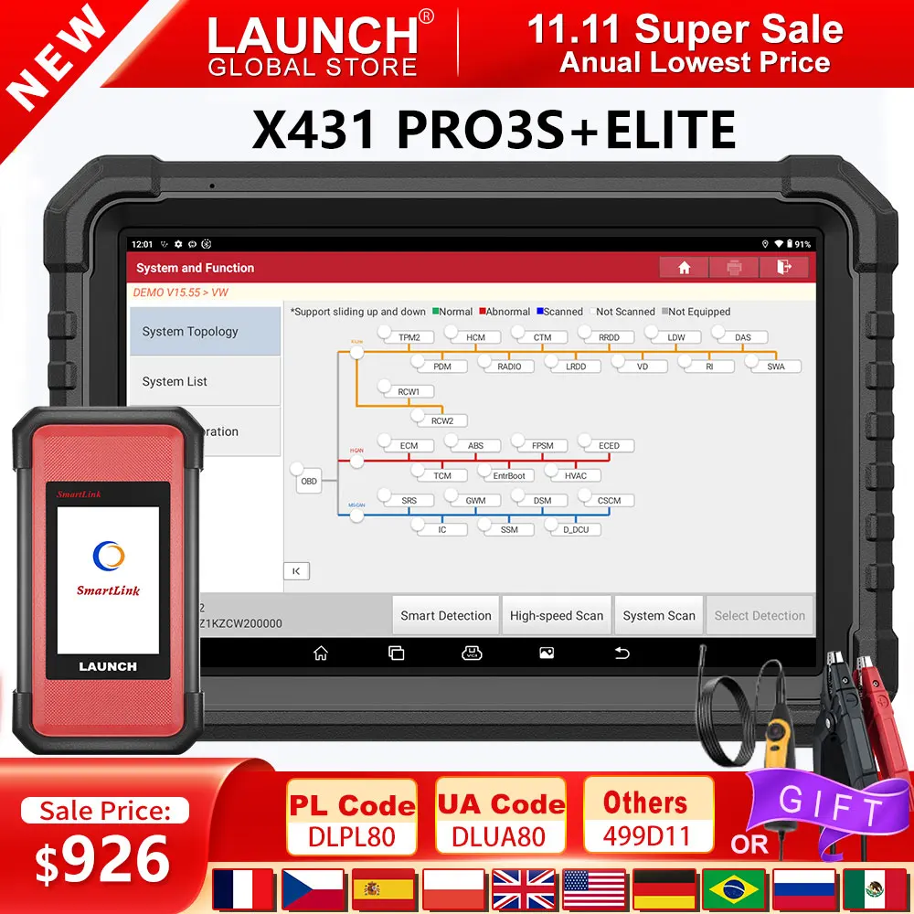 LAUNCH X431 PRO3 PRO3S+ELITE OBD2 Car Scanner Auto Scan PRO3S+ SmartLink C Topology J2534 Diagnostic Tool with FCA Autoauth