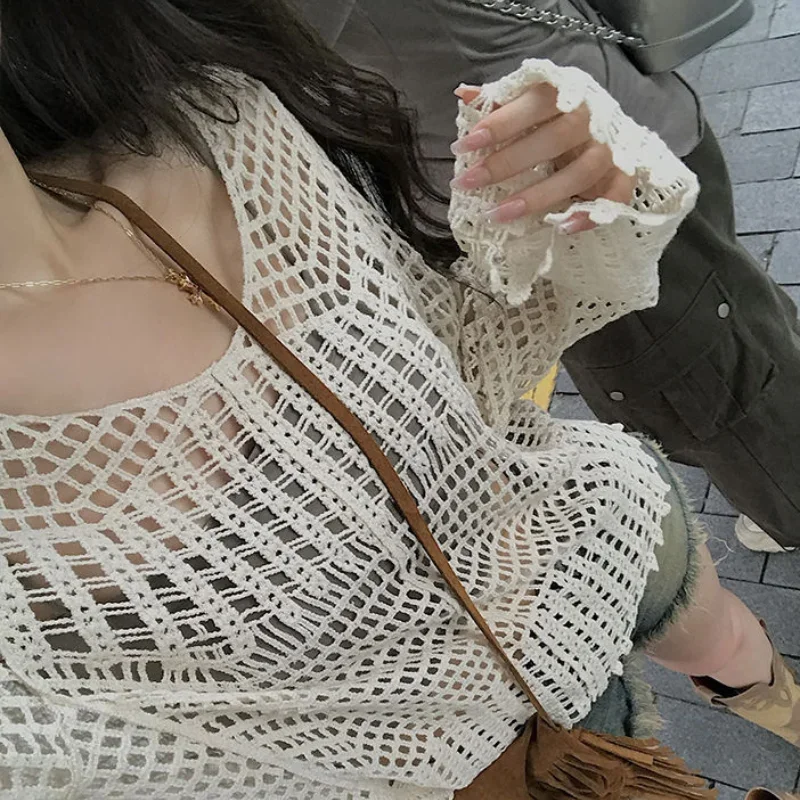 Holle gebreide trui oversized casual Y2k tops slank kort vest kantoor dame Koreaanse mode 2-delige set nieuw 2025 herfst chic