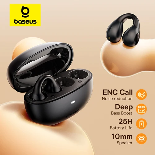 Baseus AirGo AS01 auriculares con clip para la oreja Bluetooth 5,3 auriculares inalámbricos 2-MIc ENC HD llamada auriculares con reducción de ruido auriculares deportivos
