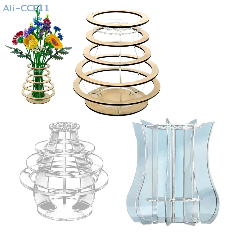 Acrylic Vase For Flowers Floating Rings Display Stand For Puzzle Flower Bouquet Building Set Assemble Building Display Stand