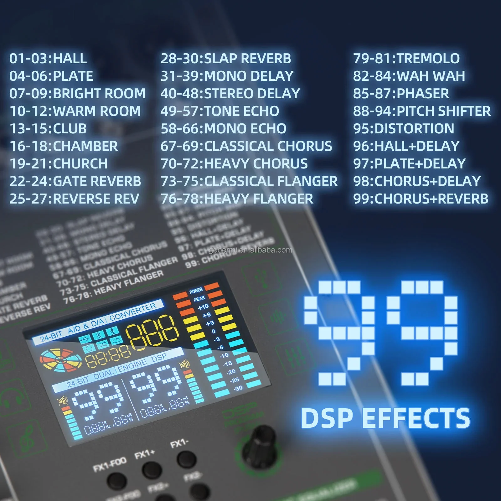 Professional Audio Mixer 18 Channel Mixing Console with 99 DSP Effects BT MP3 USB 48V Phantom Power for Stage Studio