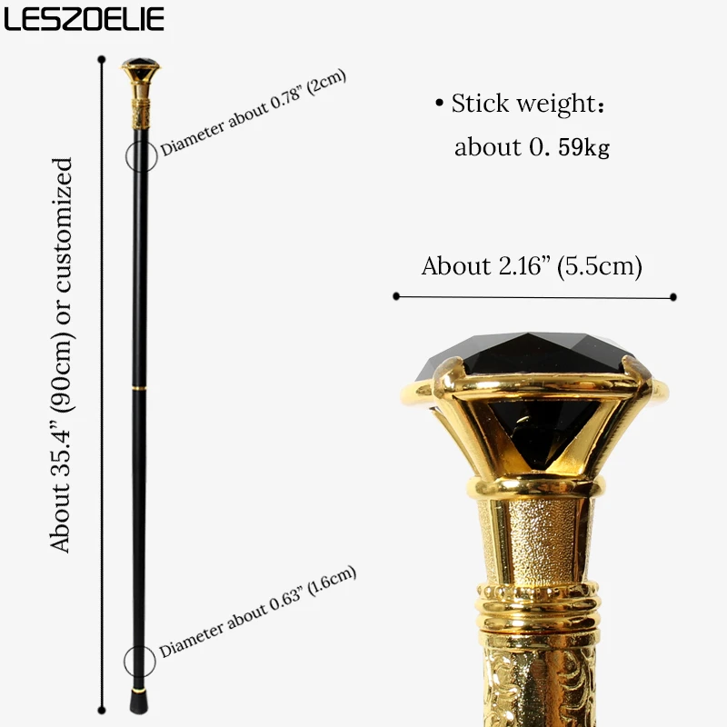 Элегантная трость 90 см в темном стиле с черными бриллиантами и золотой ручкой, модные декоративные трости для косплея для мужчин и женщин