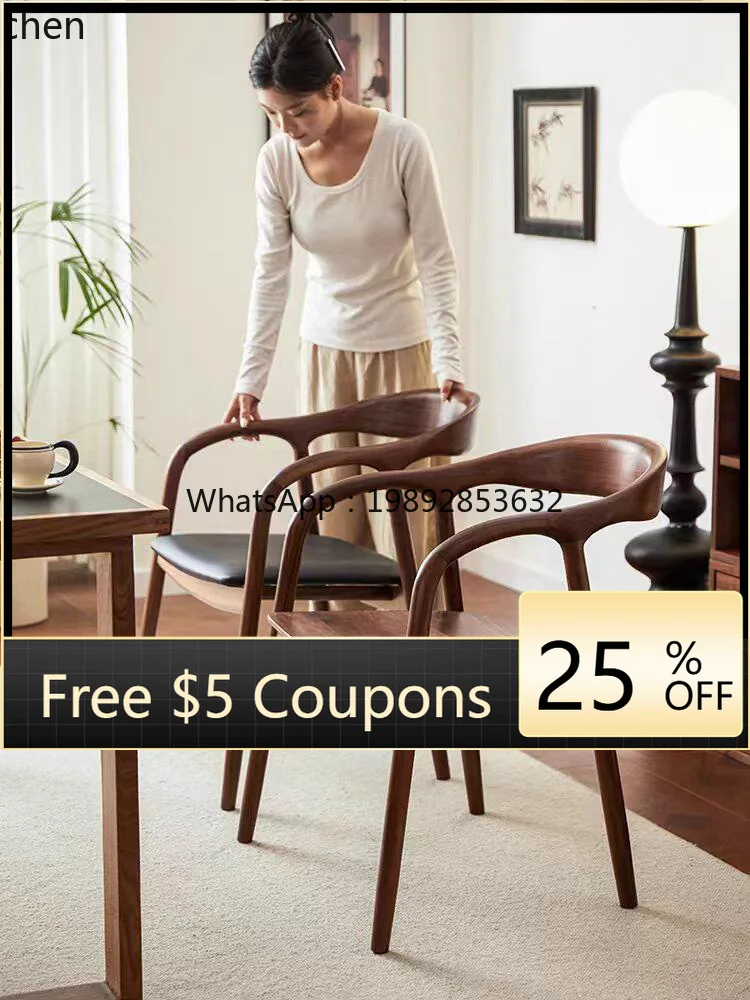 

Dining Chair Household Solid Wood Tea Room Leisure Armrest New Chinese Desk Room Backrest Chair