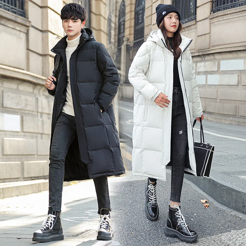 Autumn and Winter Men Long Style Solid Color Over The Knee Down Jacket Coat Parkas Trend Korean Version Keep Warm Fashion Couple