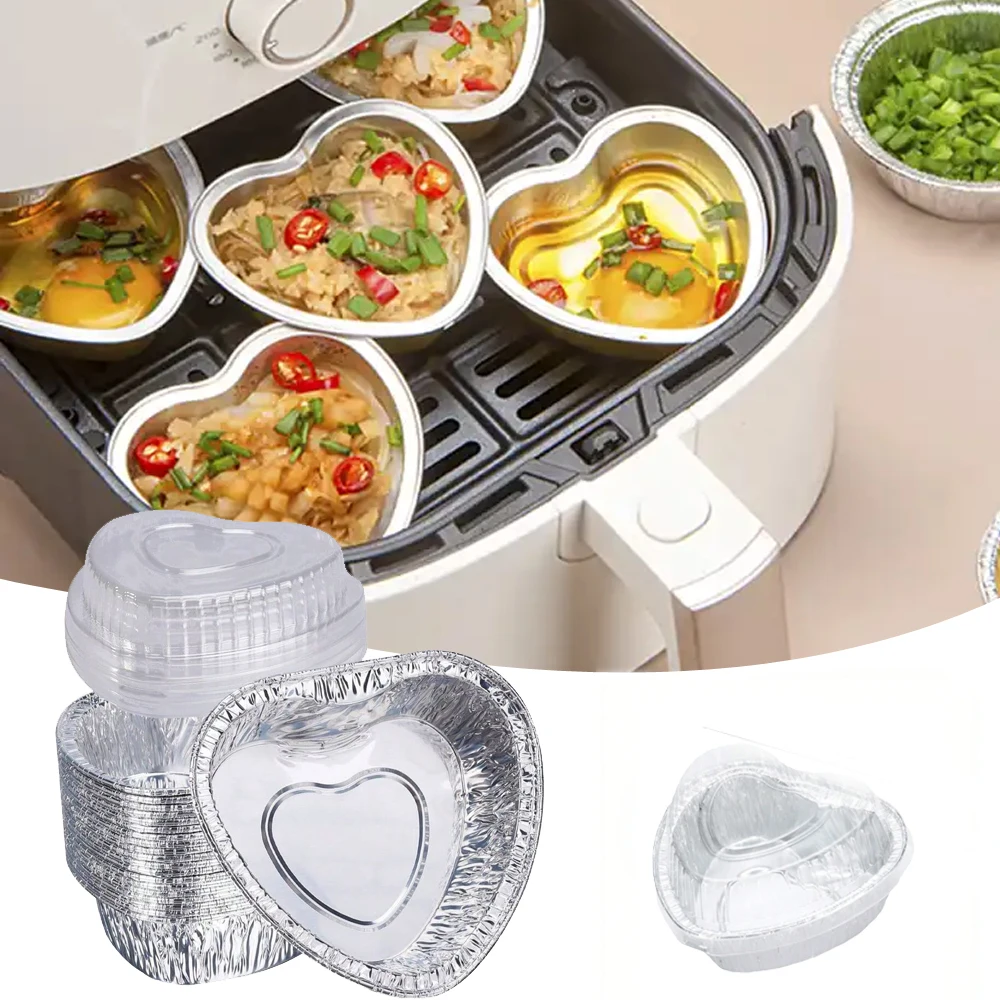 20PCS Herzförmige Aluminiumfolie Einweg-Backförmchen mit Abdeckung Cupcakes Tarts Puddings Cup Muffin Patisserie Backform Werkzeug