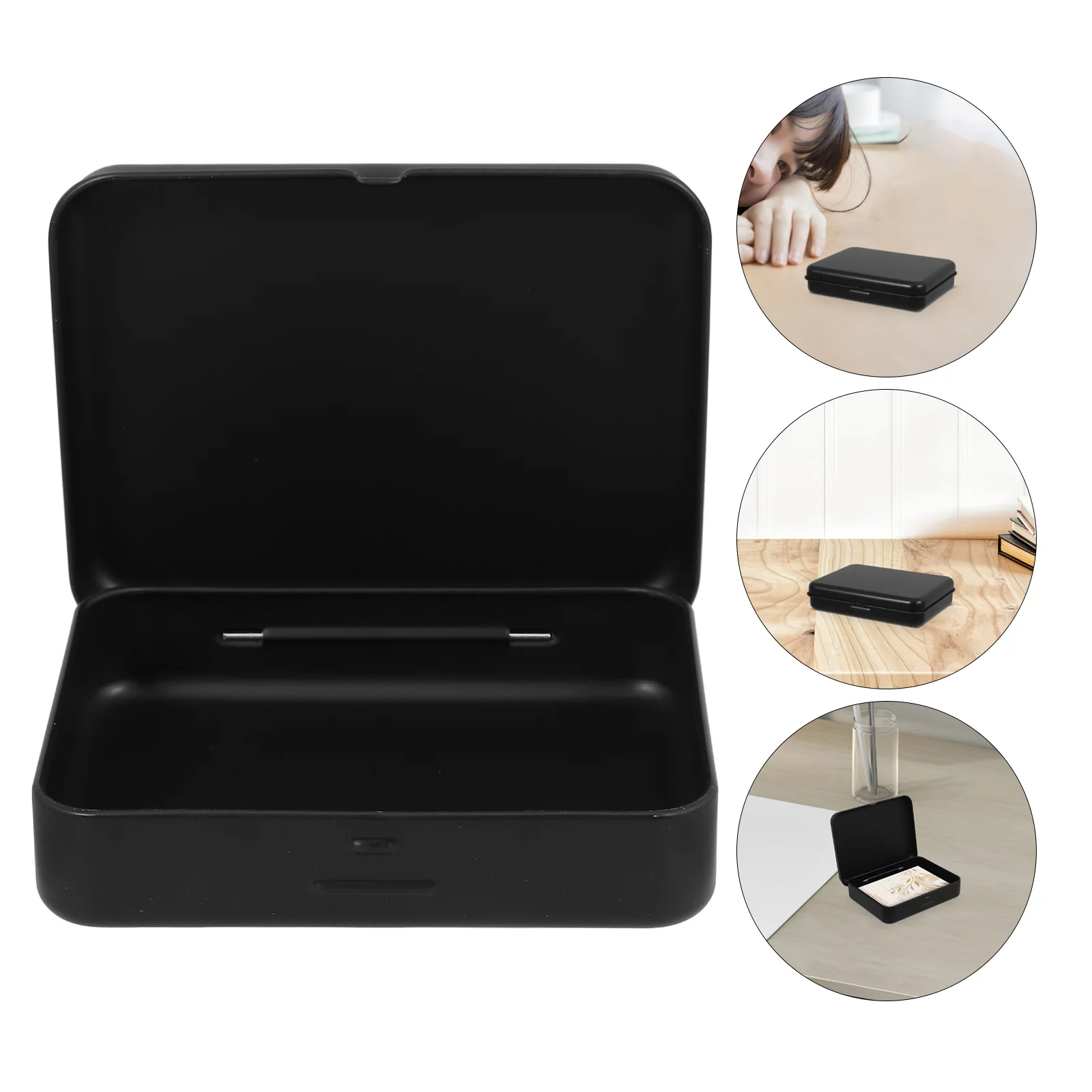 

Slim Iron Storage Box Portable Tin Case for Coins Jewelry Photos Bookmarks Flip Top Small Lockable Organizer Collectors